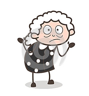 Cartoon Worried Old Lady Face Expression Vector Illustration