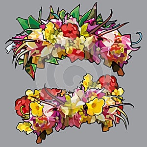 Cartoon wreaths of colorful colors in two versions photo