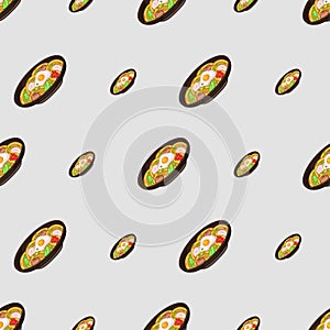 cartoon yakisoba, japanese food seamless pattern on colorful background