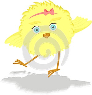 cartoon yellow chick girl with pink bow