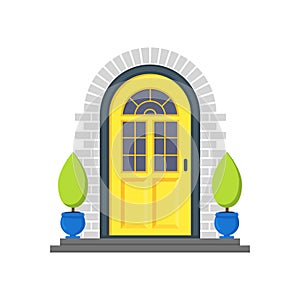 Cartoon Yellow Front Door of House. Vector