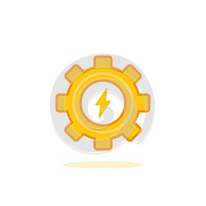 cartoon yellow gear with simple lightning icon