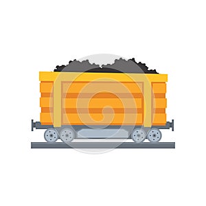 Cartoon yellow mine trolley on railway