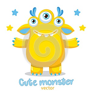 Cartoon Yellow Monster Mascot. Friendly Monster Meme. True Happy Face