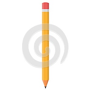 Cartoon yellow pencil sharpened with a red rubber isolated on white background. Vector illustration for any design