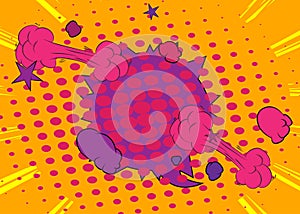 Cartoon Yellow and purple background, comic book backdrop. Retro comics pop art design