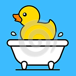 Cartoon yellow rubber duck in a bathtub