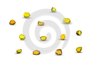 Cartoon yellow stones. Rock stone isometric set. Colorful boulders, natural building block shapes, wall stones. 3d flat