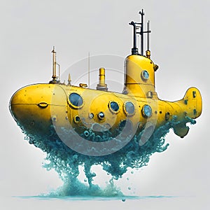 Cartoon of a yellow submarine rising from the sea.