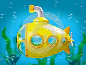 Cartoon yellow submarine under water