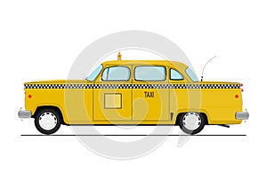 Cartoon yellow taxicab.