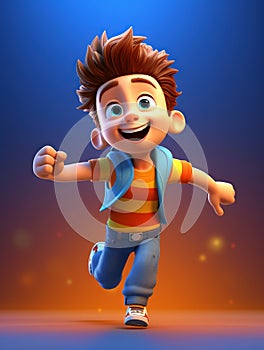 cartoon young boy with bright blue pants jumping in the air - generative AI, AI generated