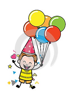 Cartoon Young Boy holding Balloons