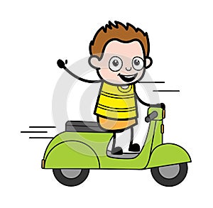 Cartoon Young Boy Riding Scooter