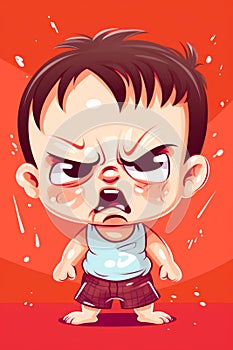 Cartoon of young boy with teary look on his face. Generative AI