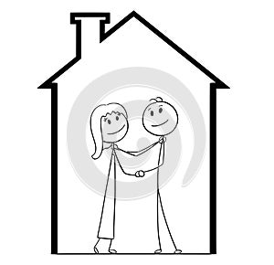 Cartoon of Young Couple Dreaming About New House and Home