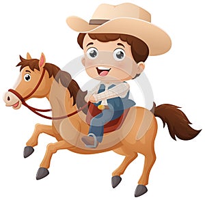 Cartoon young cowboy riding on a horse