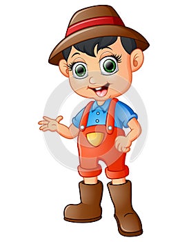 Cartoon young farmer presenting