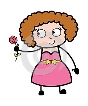 Cartoon Young Lady Giving a Red Rose