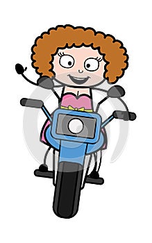 Cartoon Young Lady Riding Motorbike
