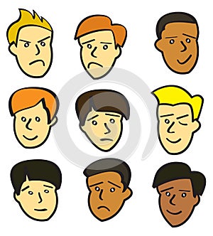 Cartoon Young Male Faces