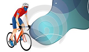 Cartoon young man in helmet riding touring bike