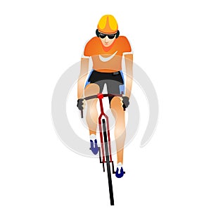 Cartoon young man in helmet riding touring bike