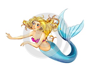 cartoon young princess - smiling beautiful marmaid swimming - il photo