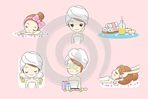 Cartoon young woman enjoy spa