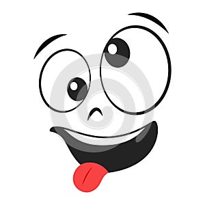 Cartoon zany face. Silly expression vector