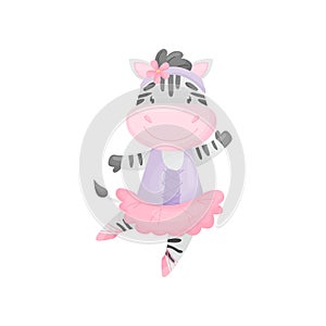 Cartoon zebra in ballerina dress. Vector illustration on white background.