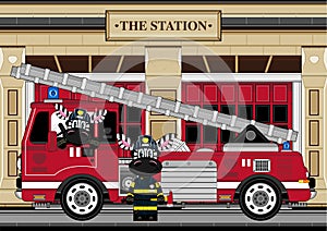 Cartoon Zebra Fireman and Fire Truck