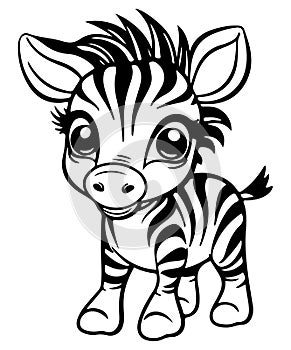 Cartoon zebra illustration, smiling, large eyes