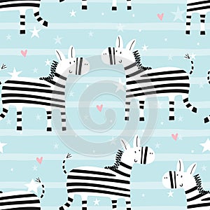 Cartoon zebra Seamless pattern.Vector print for baby shower