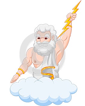 Cartoon zeus holding thunderbolt