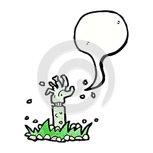 cartoon zombie arm with speech bubble