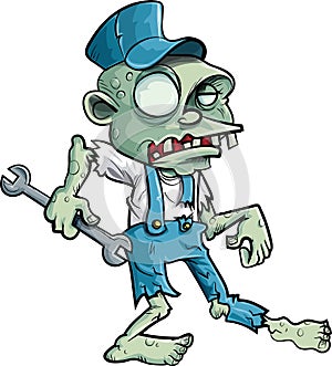 Cartoon zombie plumber with wrench