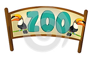 Cartoon zoo scene near the entrance with different animals - amusement park