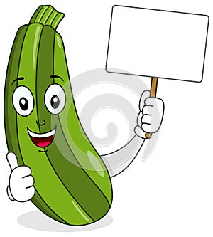 Cartoon Zucchini Holding Blank Banner