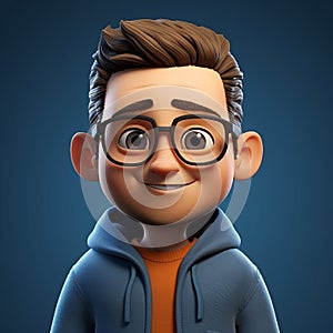 Cartoonish 3d Animation: Boy In Glasses With Blue Hoodie And Orange Shirt
