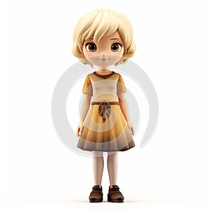 Cartoonish 3d Girl Doll With Light Amber And Beige Style