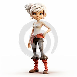 Cartoonish 3d Girl Figurine With Ribbing Outfit And Black Boots