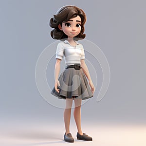 Cartoonish 3d Model Of Abigail: Skirt, Short Hair, Youthful Protagonist