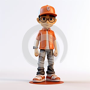 Cartoonish 3d Model Of Boy In Orange Shirt And Glasses