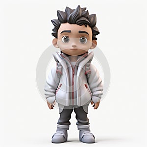 Cartoonish 3d Model Of Boy With White Jacket - High Detail And Distinctive Character Design