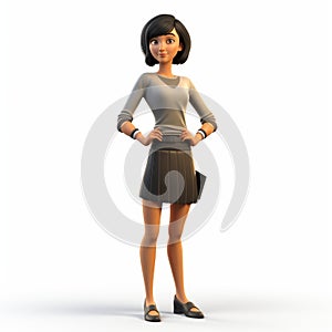 Cartoonish 3d Model Of Vanessa: Youthful Protagonist In Skirt And Tee