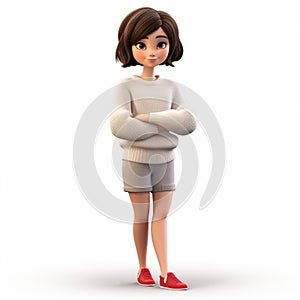 Cartoonish 3d Render Of Ava In Winter Sweater - Japanese Style Character Design