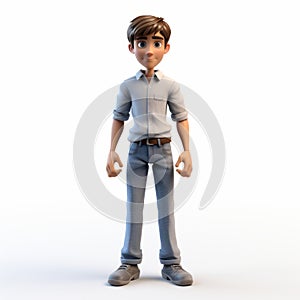 Cartoonish 3d Render Of Boy In Gray Shirt And Jeans