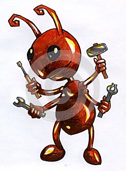 Cartoonish ant worker sketch