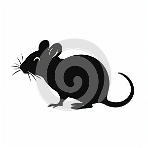 Cartoonish Black Rat Silhouette On White Background